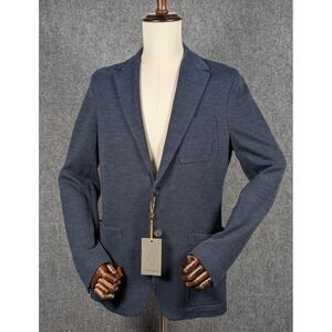 Canali Jersey Blazer‎ Mens 52R Navy Blue Herringbone Wool Blend Italy NWT